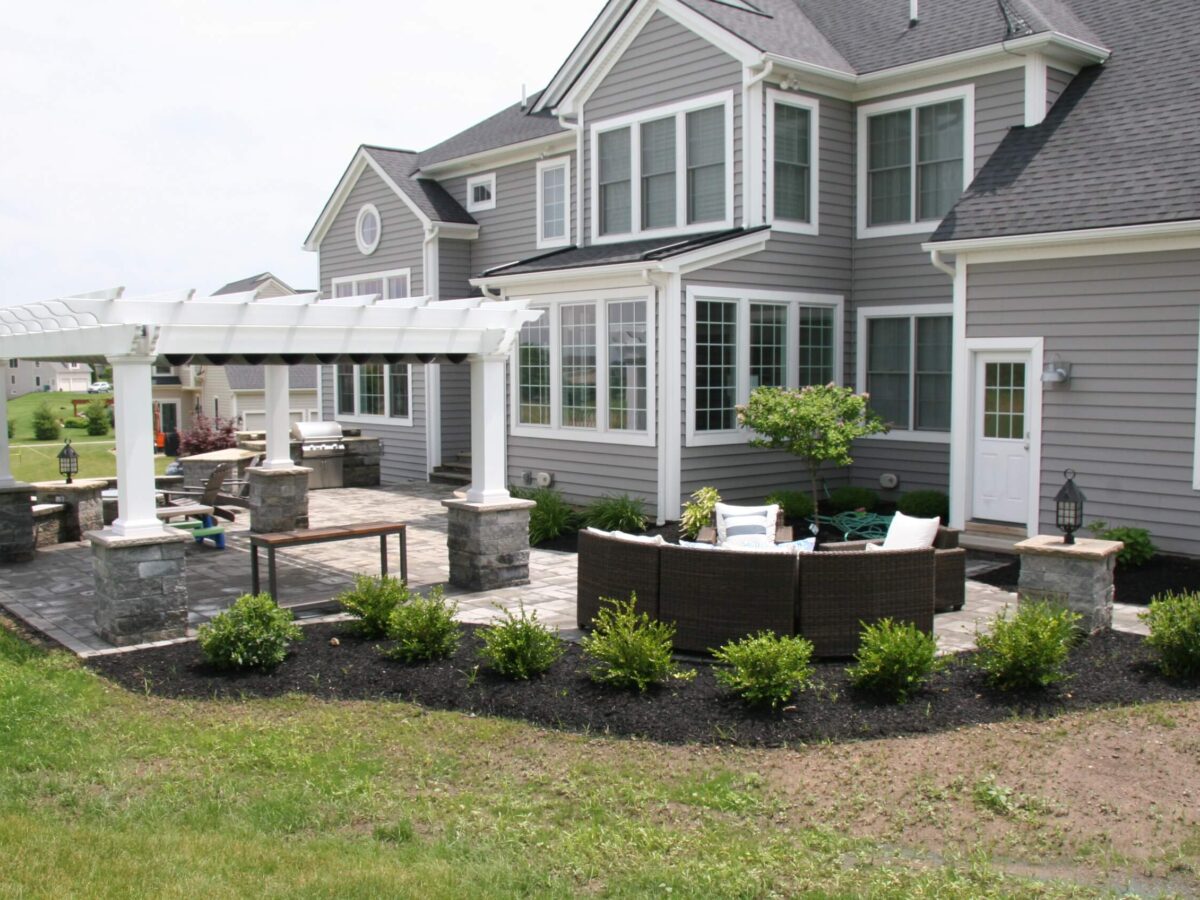 Backyard with landscape design and pergola